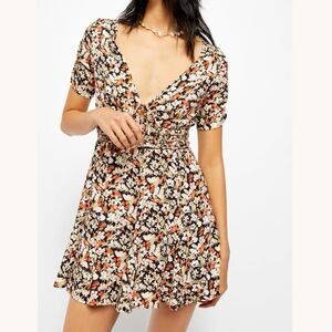 Free People Floral Mini Dress - Black, White, Orange
